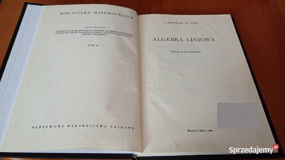 Algebra liniowa Biblioteka Matematyczna 19 Rok wydania 1966 Gdańsk sprzedam