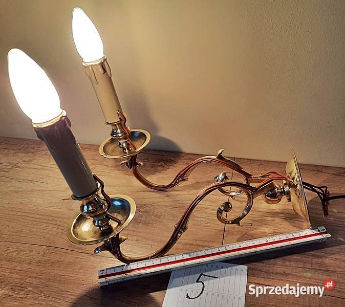 Kinkiet kinkiety podwójne mosiężne przedwojeene wielkopolskie Ostrów Wielkopolski