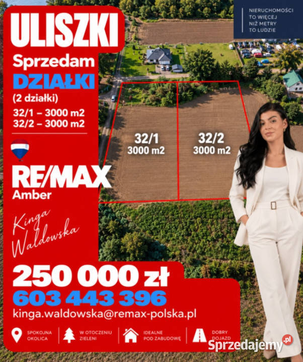 Dwie działki budowlane 3000 m Uliszki morza
