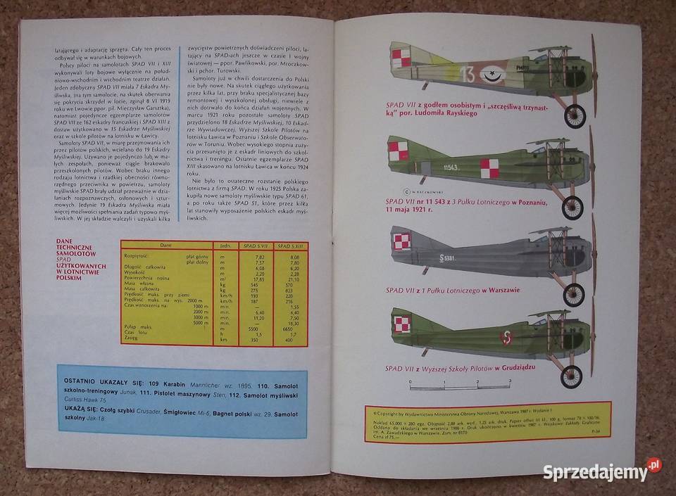 W Bączkowski Samolot myśliwski Spad VIIXIII mazowieckie Warszawa sprzedam