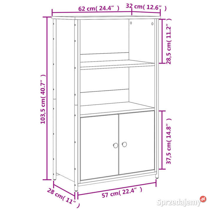Szafka brązowy dąb 62x32x1035 materiał Warszawa