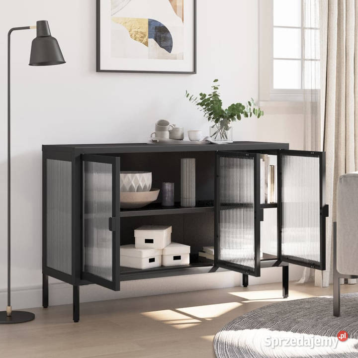 Szafka czarna 105x35x70 szkło i stal WM353002 Warszawa sprzedam