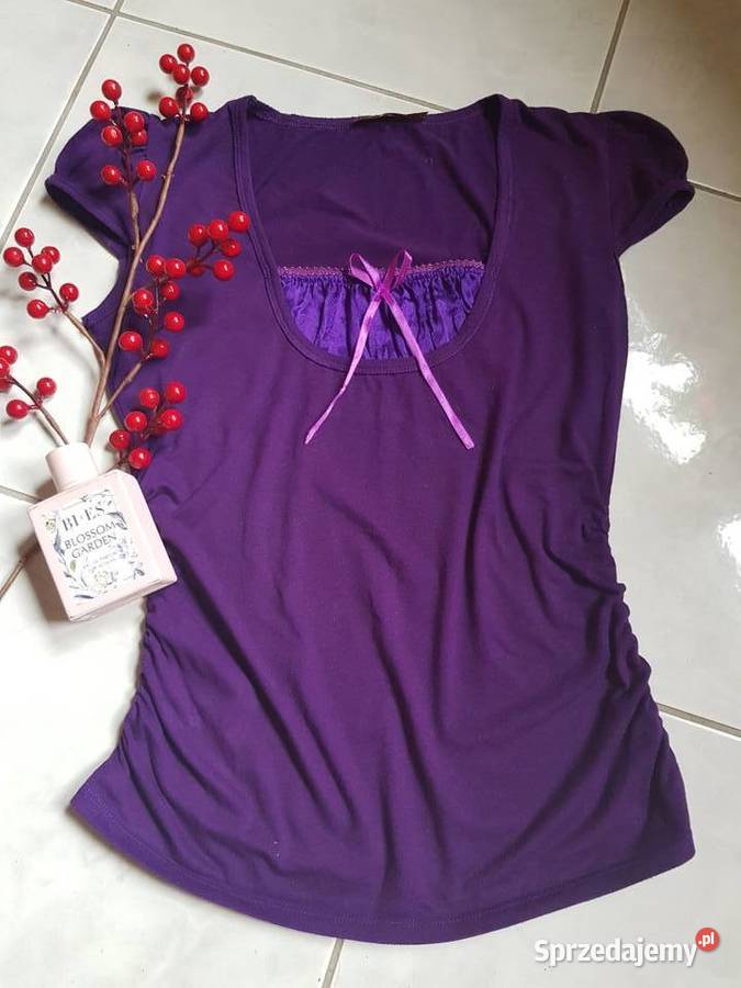 bluzka koszulka top kobieca zdobiona dekolt fioletowy Kielce sprzedam