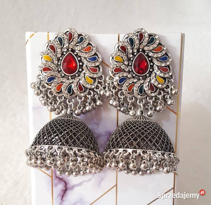 Orientalne kolczyki jhumki srebrny kolor