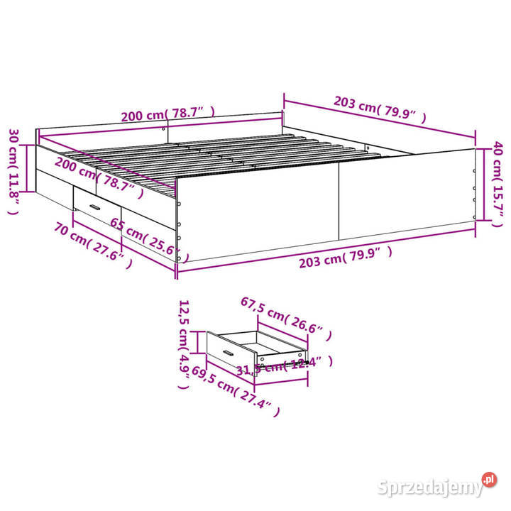 Rama łóżka z szufladami czarna 200x200 WM3280266 Łóżka