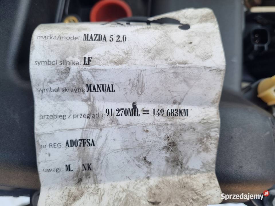 SILNIK KOMPLET Mazda5 Mazda 5 20 16V Rudka