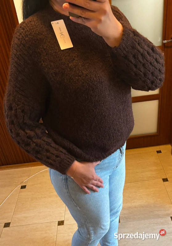 Sweter damski z grubym splotem gorzka czekolada Szczecin