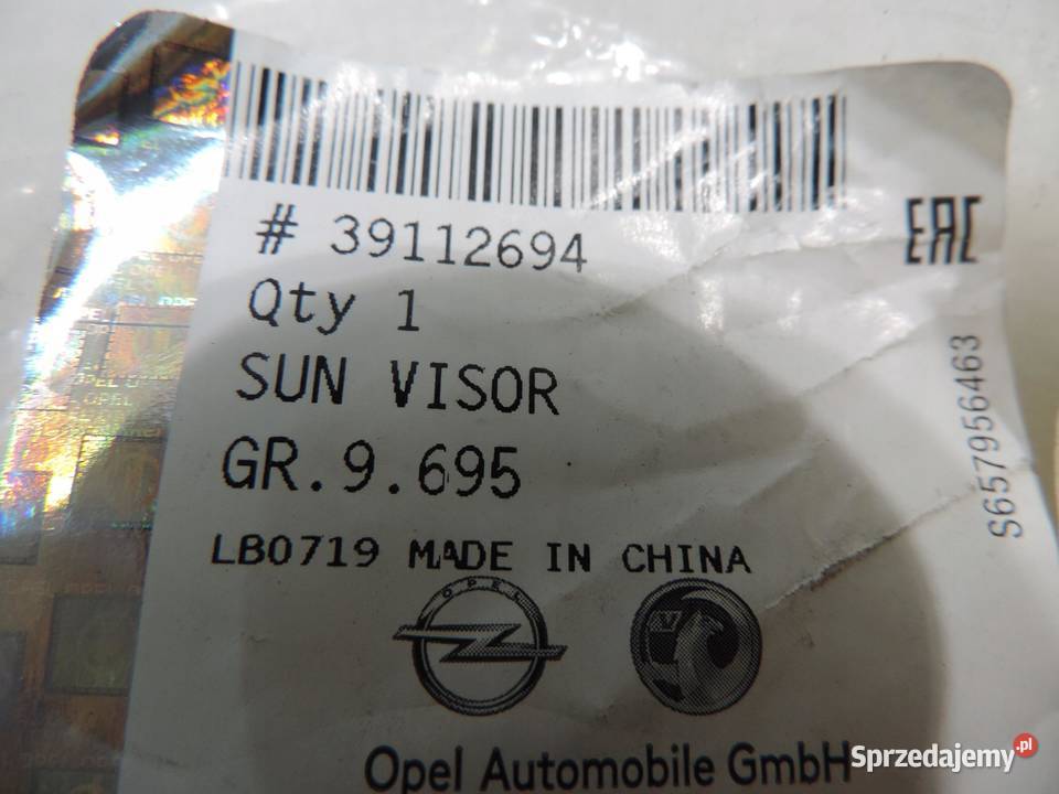 Opel Astra K Osłona przeciwsłoneczna 39112694