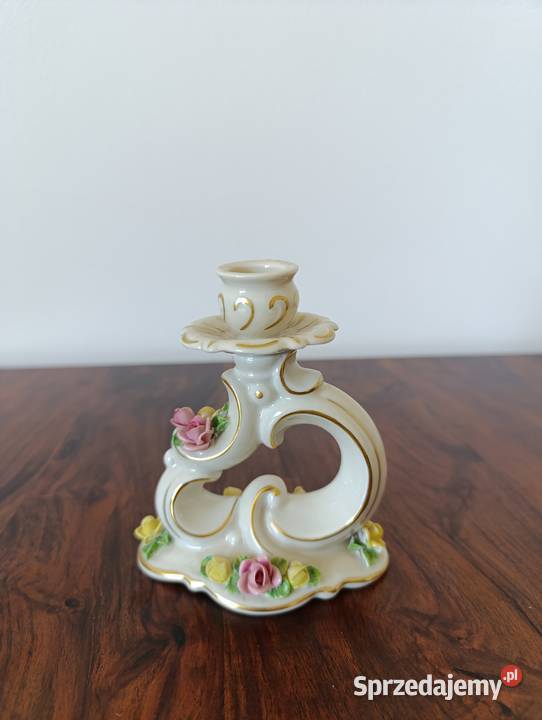 Porcelanowy świecznik Dresden z korona unikat Gdańsk