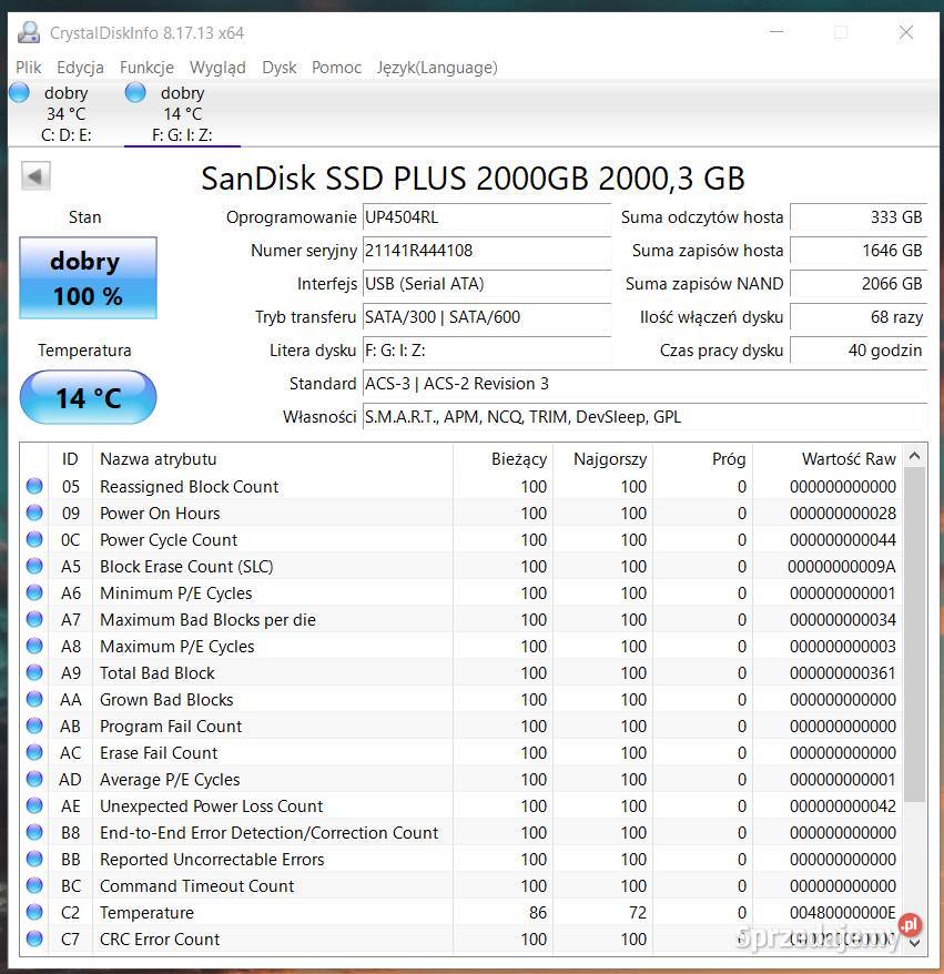 Dysk SSD San disk Plus 2TB Inczew sprzedam