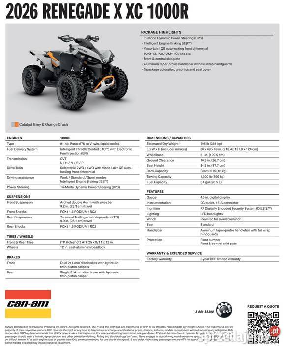 Quad CanAm Renegade X XC 1000R 5VTA 2026 małopolskie