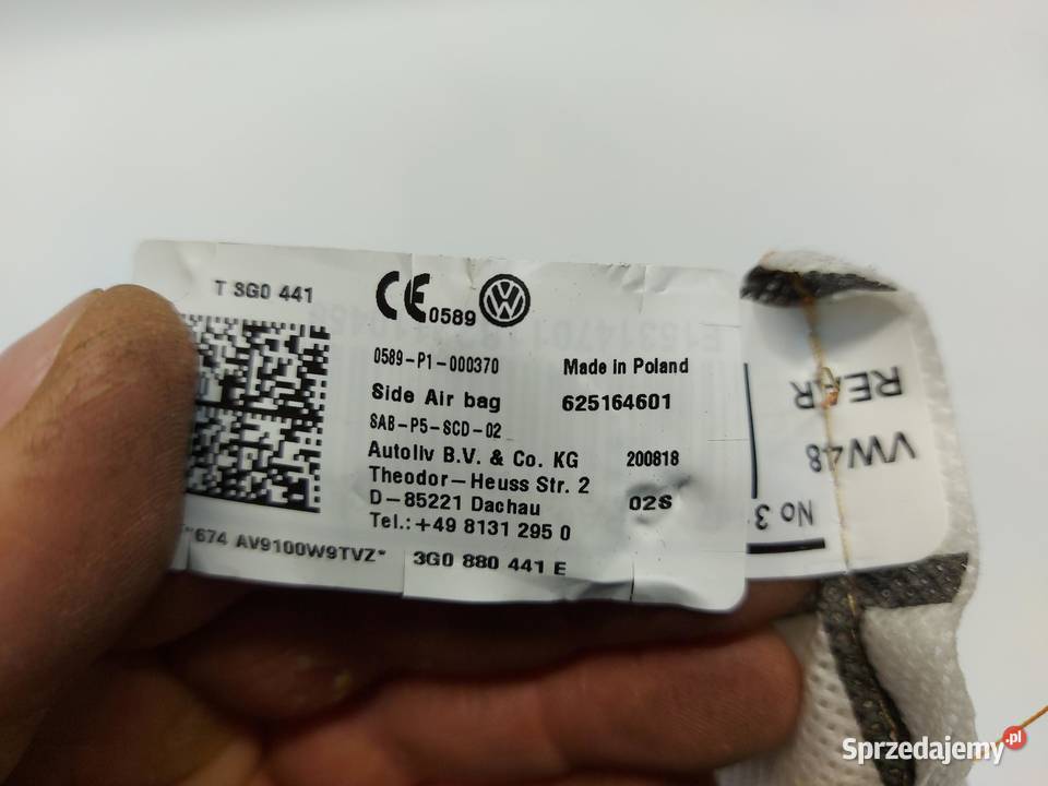 VW Arteon 3G8 2018r PODUSZKA AIRBAG FOTELA LEWY osobowe Motoryzacja dolnośląskie