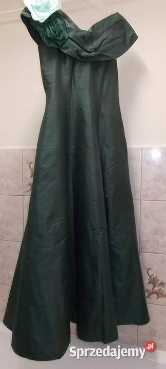Elegancka suknia z tafty zielony Olsztyn sprzedam