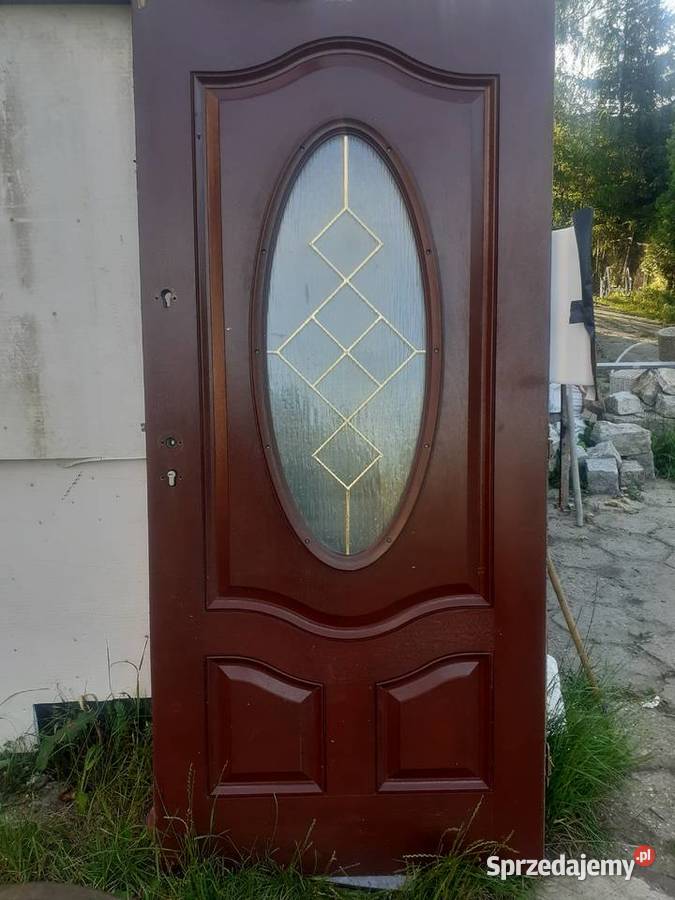 Drzwi zewnętrzne drewniane ciemny dąb