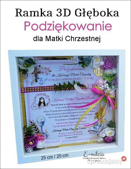 Ramki Głębokie 3D podziękowania chrzestnych lubuskie Zielona Góra sprzedam