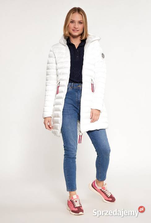 EKSKLUZYWNY płaszcz pikowany damski biały ozdoby Łapy