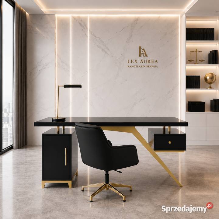 Czarne biurko gabinetowe glamour Prima Premium Golkowice