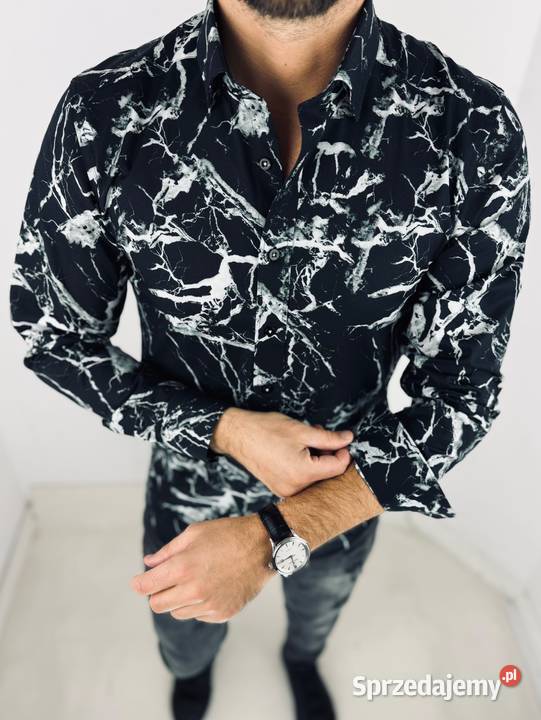 GIOVANNI PERA Koszula męska K015 Czarnabiała