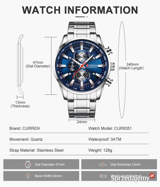 Duży zegarek męski z chronografem Curren Gorzów Wielkopolski