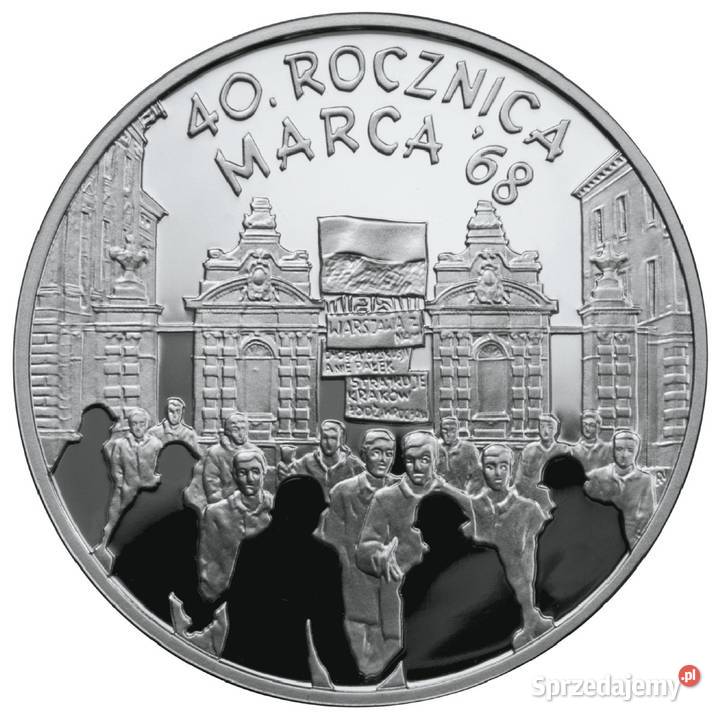 Moneta Srebrna 40 Rocznica Marca 68 r w kapslu mazowieckie Wola Żelechowska