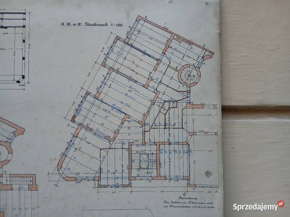 Stary projekt budynku plansza architektura Antyki mazowieckie Warszawa