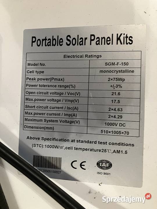 Walizka solarna 150 W na baterie 12 V torba mazowieckie Warszawa