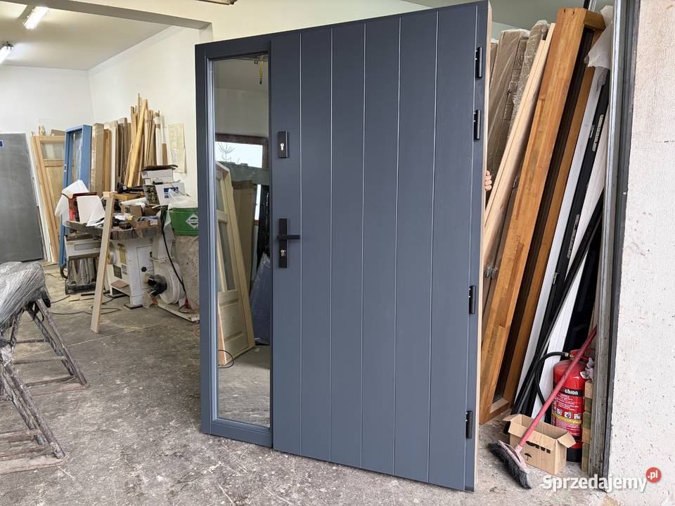 Drzwi zewnętrzne drewniane PASYWNE ręki RAL7016 Brodnica sprzedam