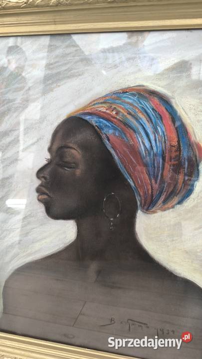Stary oryginalny obraz pastela porter afrykanki sprzedam