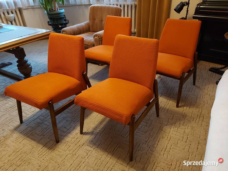 4x fotel krzesło Celia typ 300-227 pomarańczowe - PRL