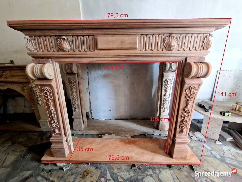 Obudowa kominkowa z marmuru portal marmur BIAŁY Ogrzewanie