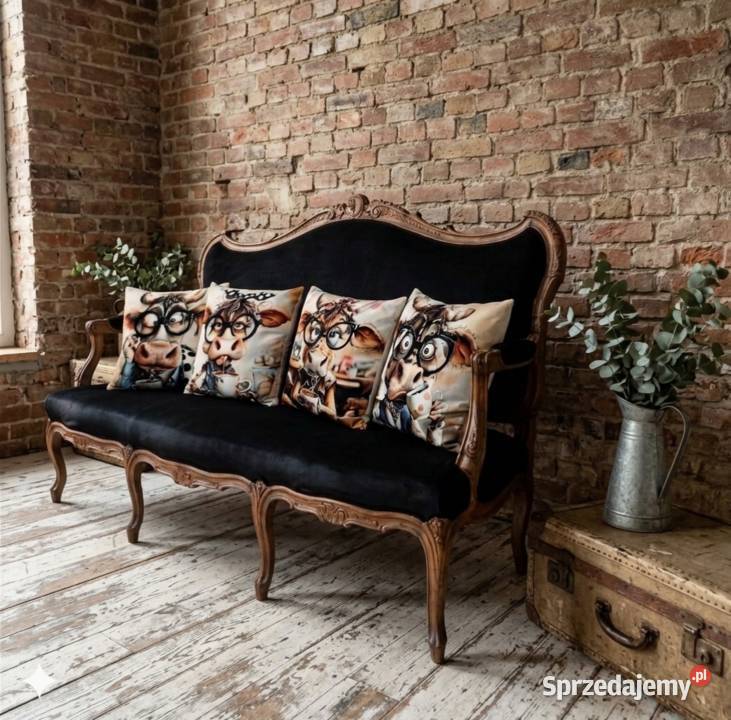 Stylowa sofa vintage z poduszkami dekoracyjnymi
