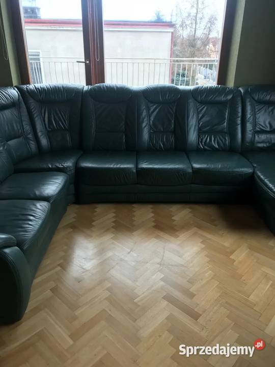 Piękny narożnik skórzany na dębowej ramie Wrocław