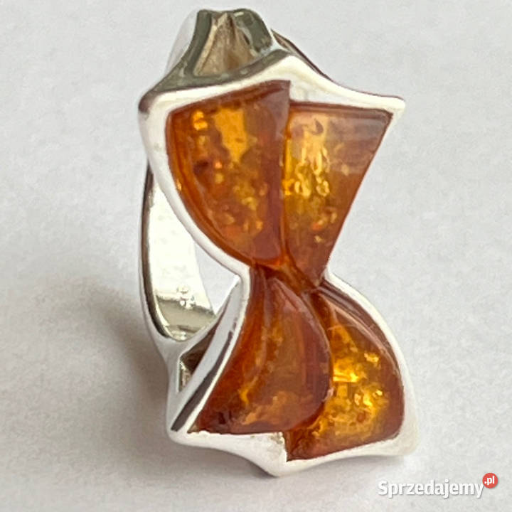 Srebrny pierścionek KOKARDA 925 piękne BURSZTYNY srebrne Warszawa