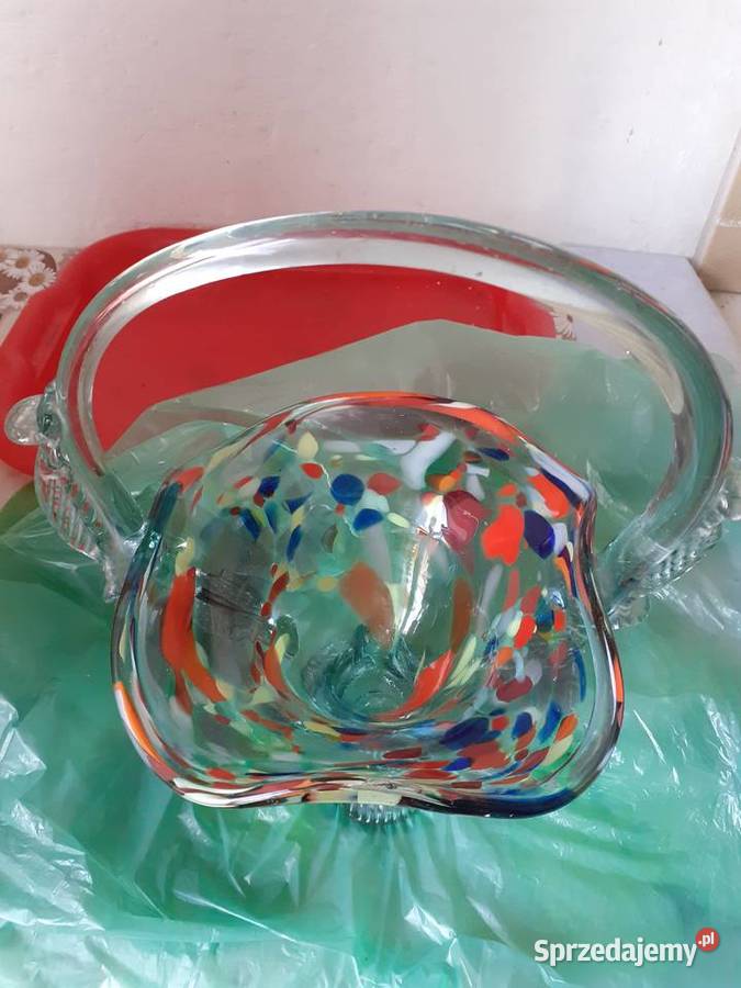 Koszyczek kryształ kolorowy PRL Porcelana i szkło