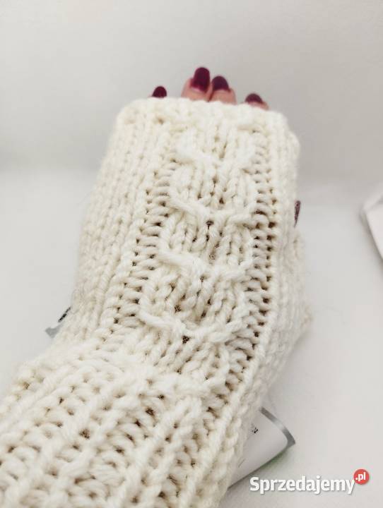 Mitenki rękawiczki bez palców ecru wełna warmińsko-mazurskie