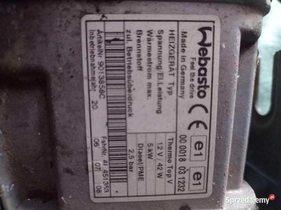 Webasto thermo top V ogrzewanie postojowe Touran osobowe Włocławek sprzedam