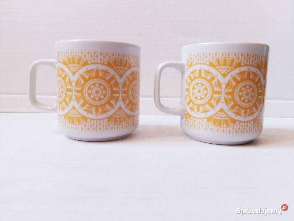 2 kubki z ludowym wzorem Lubiana vintage PRL śląskie Częstochowa