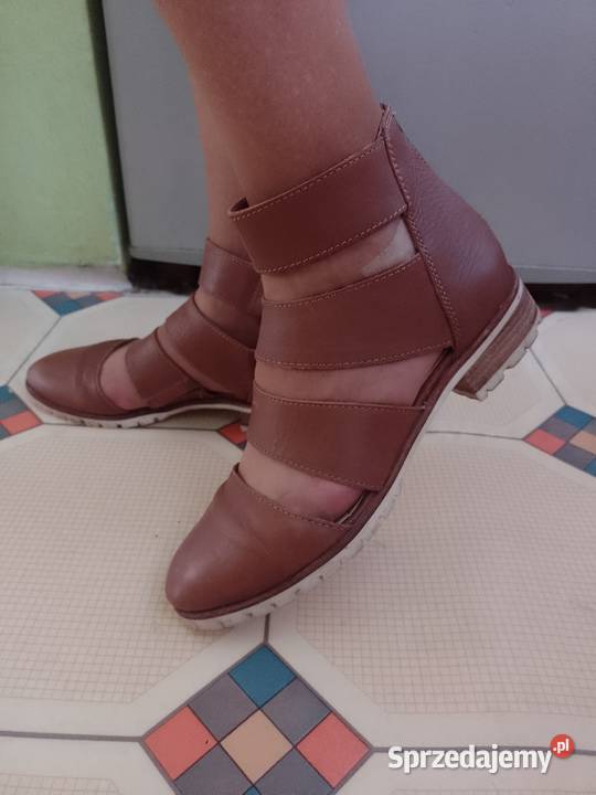 39 ASOS Skórzane brązowe Botki sztyblety z Kraków