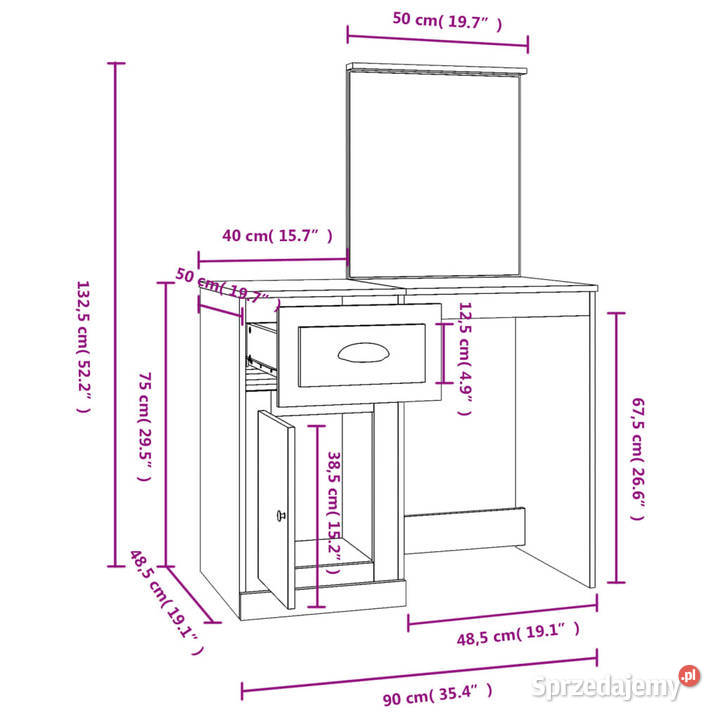 Toaletka z lustrem biała 90x50x1325 WM816760 Warszawa