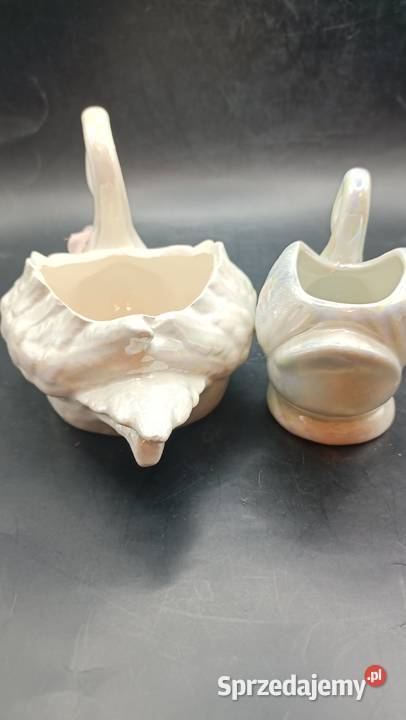 Para ptaki ceramiczne łabędzie iryzowane osłonki Zamość