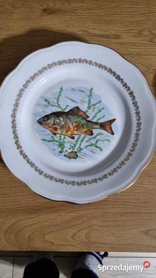Talerze Płaskie Ryby Porcelana Francuska