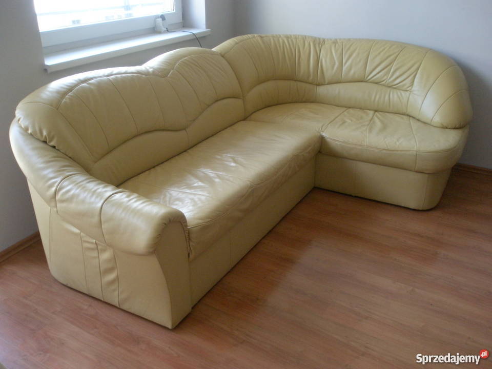 Jasnozolta skorzana sofa z pojemnikiem na poscie żółty/złoty Wrocław