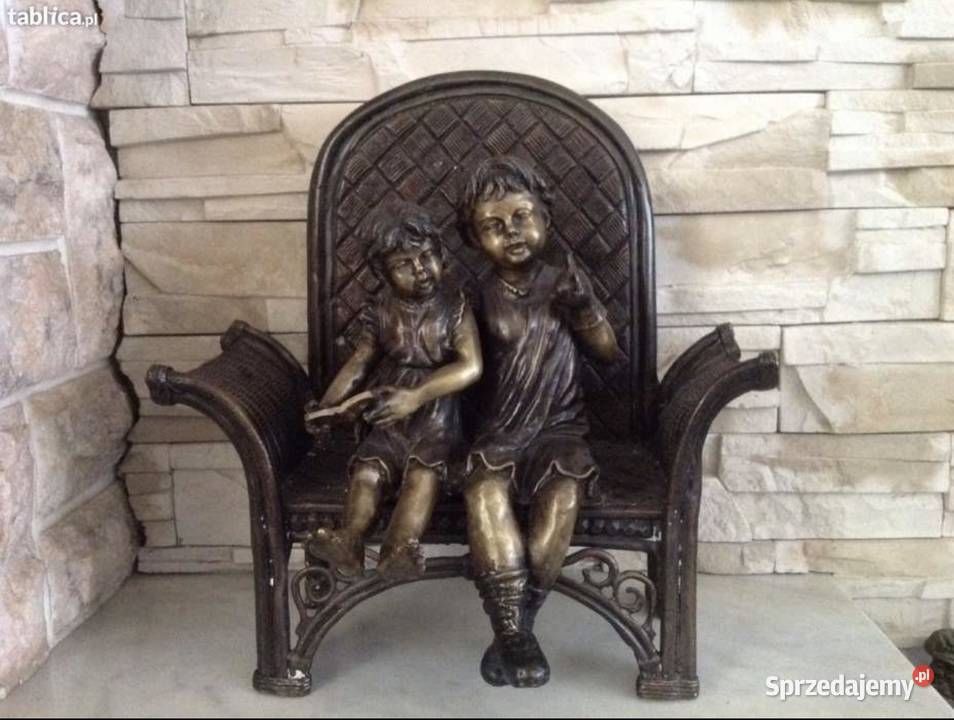 Ogromna i ciężka rzezba figura z brązu Dzieci na ławce