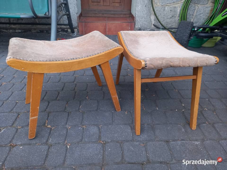 Stare podnóżki taborety stołki PRL vintage Pufy i podnóżki Rawicz