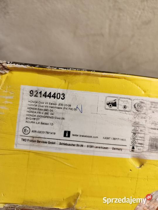 Textar 282mm tarcze hamulcowe przód honda Civic sprzedam