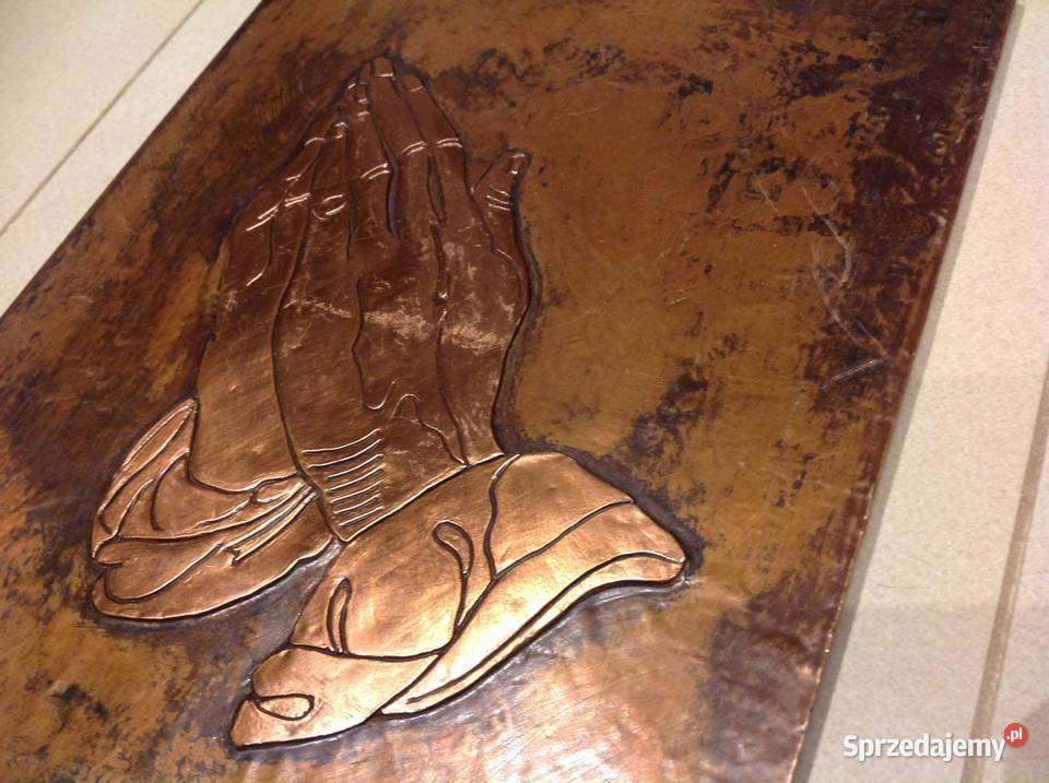 Stary Obraz Miedziany Płaskorzeźba Dłonie Nowa Sól