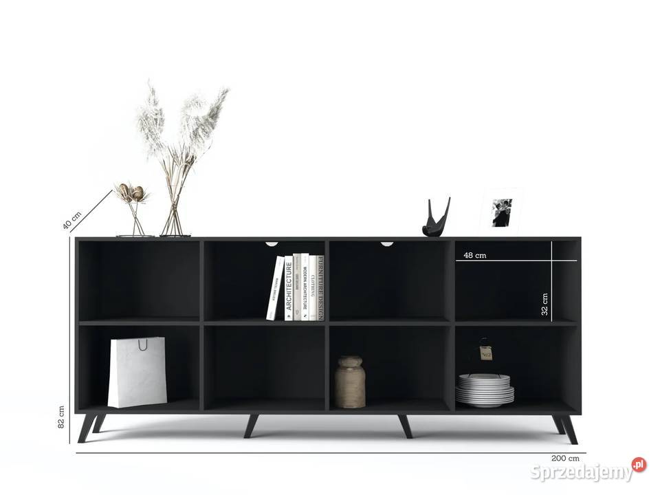PURE WALL czarna komoda ryflowana 200 4 drzwi Rzeszów