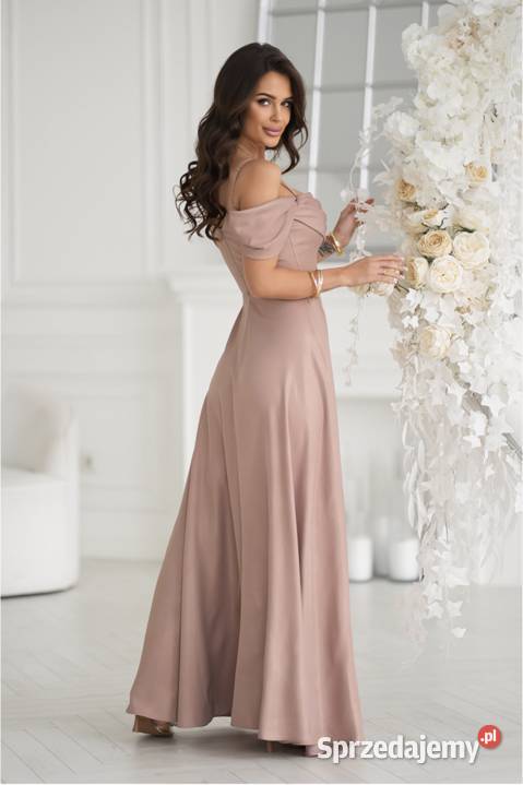 Suknia brokatowa sukienka wieczorowa rozcięciem