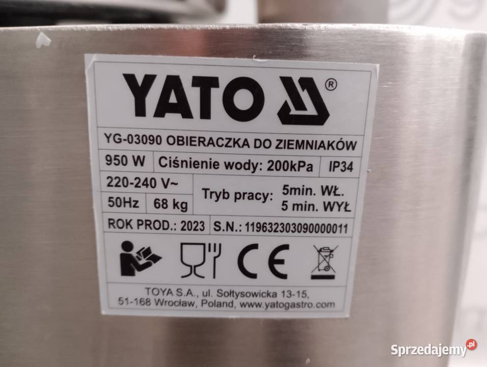 Obieraczka do ziemniaków  wsad 15 YG03090 UNI Wrocław