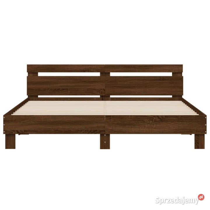 Rama łóżka z wezgłowiem i LED brązowy dąb 205cm
